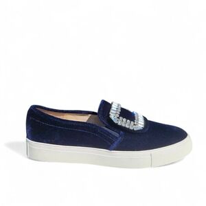 Karl Lagerfeld Paris Sneakers Velvet Navy Blue Slip On Shoes Rhinestones Ermine